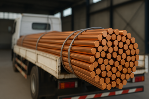 Copper Trading – high quality copper wires stacked in warehouse
